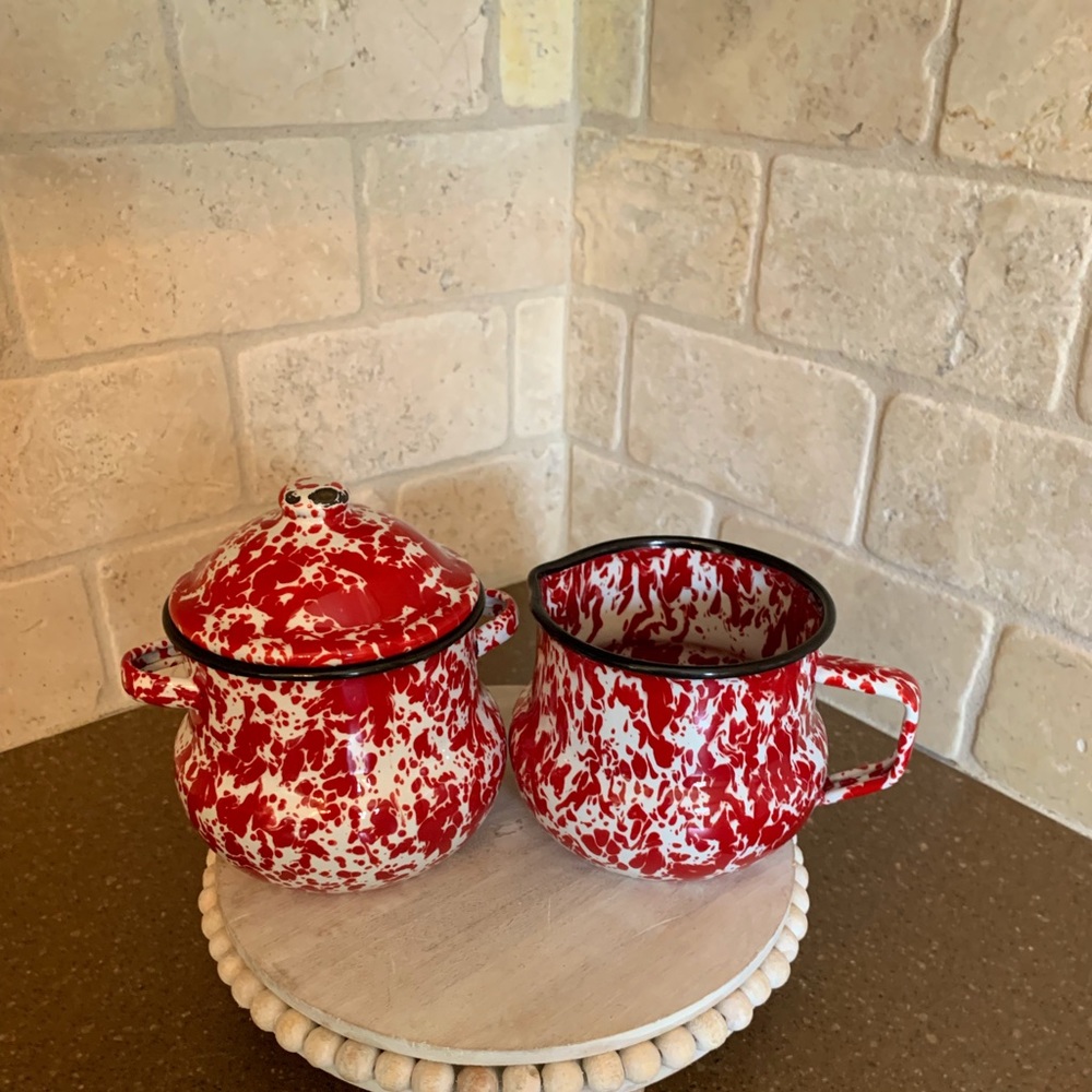 Enamelware Sugar Bowl and Creamer